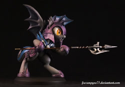 Size: 1000x697 | Tagged: safe, artist:frozenpyro71, imported from derpibooru, bat pony, pony, halberd, irl, night guard, photo, sculpture, solo, weapon
