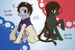 Size: 2548x1699 | Tagged: safe, artist:cisol, imported from derpibooru, duo, nation ponies, north korea, south korea