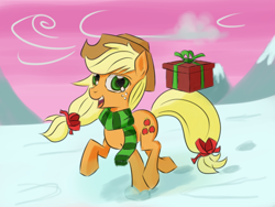 Size: 800x600 | Tagged: safe, artist:chaosmalefic, imported from derpibooru, applejack, clothes, female, present, scarf, snow, solo