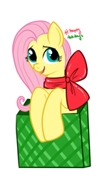 Size: 300x500 | Tagged: safe, artist:lulubell, imported from derpibooru, fluttershy, bow, female, present, simple background, solo, white background