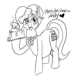 Size: 1937x1967 | Tagged: safe, artist:dolly, imported from derpibooru, oc, oc only, oc:bundle joy, /mlp/, belly, fruitcake, hat, holly, monochrome, pregnant, santa hat, solo