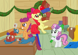 Size: 4212x2976 | Tagged: safe, artist:template93, imported from derpibooru, apple bloom, scootaloo, sweetie belle, christmas, cutie mark crusaders