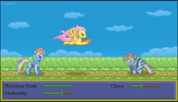 Size: 513x294 | Tagged: safe, artist:tails200, imported from derpibooru, fluttershy, rainbow dash, crossover, pixel art, tales of phantasia, tales of series, video game