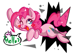 Size: 1100x800 | Tagged: dead source, safe, artist:renokim, imported from derpibooru, pinkie pie, breaking the fourth wall, female, fourth wall, solo