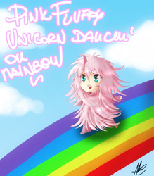 Size: 2893x3307 | Tagged: safe, artist:albablue, imported from derpibooru, oc, oc only, oc:fluffle puff, human, humanized, light skin, pink fluffy unicorns dancing on rainbows, solo