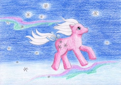 Size: 1024x718 | Tagged: safe, artist:normaleeinsane, imported from derpibooru, snowflake (g1), female, g1, solo, traditional art