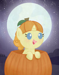 Size: 2364x3000 | Tagged: safe, artist:balloons504, imported from derpibooru, pumpkin cake, pony, unicorn, female, filly, moon, night, pumpkin, solo, stars