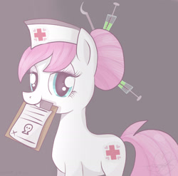 Size: 2345x2313 | Tagged: safe, artist:balloons504, imported from derpibooru, nurse redheart, pony, female, mouth hold, solo, syringe, waiver