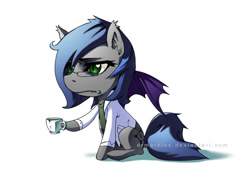 Size: 877x620 | Tagged: safe, artist:drmarbles, imported from derpibooru, oc, oc only, oc:doctor marbles, bat pony, pony, chemistry, coffee, medical, solo
