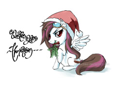 Size: 877x620 | Tagged: safe, artist:drmarbles, imported from derpibooru, oc, oc only, oc:skrybe, pegasus, pony, christmas, holiday, mistletoe, solo