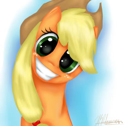 Size: 894x894 | Tagged: safe, artist:sirskipper, imported from derpibooru, applejack, female, happy, looking at you, smiling, solo, soul stare