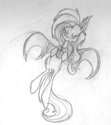 Size: 1229x1390 | Tagged: safe, artist:applemarshmallows, imported from derpibooru, fluttershy, bat pony, pony, bats!, female, flutterbat, race swap, solo, traditional art