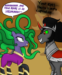 Size: 700x850 | Tagged: artist needed, safe, imported from derpibooru, king sombra, mane-iac, female, flirting, male, shipping, sombra empire, sombriac, straight