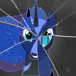 Size: 576x576 | Tagged: safe, artist:scyphi, imported from derpibooru, nightmare moon, princess luna, broken glass, cracks, duality, female, solo