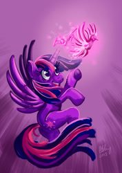 Size: 700x989 | Tagged: safe, artist:projectzuel, imported from derpibooru, twilight sparkle, alicorn, bird, pony, female, harry potter (series), magic, mare, patronus, solo, twilight sparkle (alicorn)