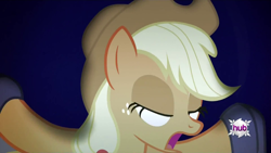 Size: 1920x1080 | Tagged: safe, imported from derpibooru, screencap, applejack, pony, bats!, blank eyes, female, mare, mid-blink screencap, open mouth, solo