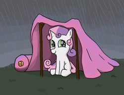 Size: 3469x2670 | Tagged: safe, artist:larrle, imported from derpibooru, sweetie belle, dumb fabric, fabric, female, rain, solo