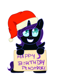 Size: 1600x2000 | Tagged: safe, artist:saturnstar14, imported from derpibooru, oc, oc only, oc:nyx, alicorn, pony, alicorn oc, grin, hat, looking up, pen stroke, santa hat, simple background, sitting, smiling, solo, spread wings