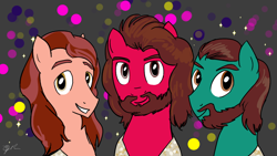 Size: 1216x687 | Tagged: source needed, safe, artist:fartha, imported from derpibooru, earth pony, pony, barry gibb, bee gees, beegees, disco, male, maurice gibb, ponified, robin gibb, stallion, trio