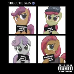 Size: 3900x3900 | Tagged: safe, artist:template93, imported from derpibooru, apple bloom, babs seed, scootaloo, sweetie belle, album cover, commission, cutie mark crusaders, high res, ponified, ponified album cover