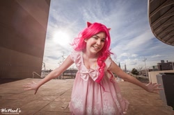 Size: 960x639 | Tagged: safe, artist:lochlan o'neil, imported from derpibooru, pinkie pie, human, clothes, cosplay, dress, irl, irl human, photo, solo