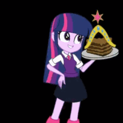 Size: 280x280 | Tagged: safe, artist:khuzang, imported from derpibooru, twilight sparkle, equestria girls, animated, big crown thingy, cake, clothes, cute, dancing, do you want this cake, female, harry partridge, nicolas cage wants cake, school uniform, skirt, smiling, solo, twiabetes