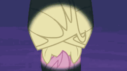 Size: 576x324 | Tagged: safe, edit, imported from derpibooru, screencap, fluttershy, bat pony, pony, bats!, animated, fangs, female, flutterbat, hanging, race swap, solo, upside down