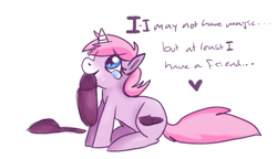 Size: 515x297 | Tagged: safe, imported from derpibooru, oc, oc only, pony, unicorn, clothes, crying, cute, dialogue, heart, slippers, solo, stompy slippers, unusual unicorn