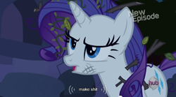 Size: 640x355 | Tagged: safe, edit, edited screencap, imported from derpibooru, screencap, rarity, castle mane-ia, caption, female, meme, mlp-captions, solo, vulgar, youtube caption