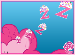 Size: 720x531 | Tagged: safe, imported from derpibooru, pinkie pie, dream, female, frosting, letter, my little pony logo, official, sleeping, solo, sprinkles, z, zzz