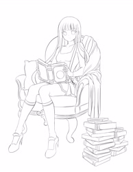 Size: 2400x3100 | Tagged: safe, artist:rurucreations, artist:rurutia8, imported from derpibooru, twilight sparkle, human, book, female, humanized, lineart, monochrome, solo
