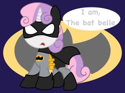 Size: 944x704 | Tagged: safe, artist:nekosnicker, imported from derpibooru, sweetie belle, batman, batmare, crossover, dc comics, female, parody, solo