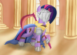 Size: 1400x1000 | Tagged: safe, artist:lomeo, imported from derpibooru, twilight sparkle, armor, fantasy class, female, knight, scythe, solo, warrior