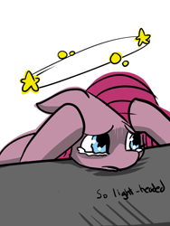 Size: 1050x1400 | Tagged: dead source, safe, artist:fauxsquared, imported from derpibooru, pinkie pie, circling stars, crying, female, light headed, pinkamena diane pie, sad, solo, stars