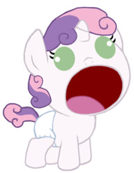 Size: 324x418 | Tagged: safe, artist:rlyoff, imported from derpibooru, sweetie belle, pony, baby, baby belle, baby eyes, baby pony, cute, diaper, diapered, diapered filly, female, open mouth, simple background, solo, sweetie derelle, white background, white diaper, wide mouth, younger