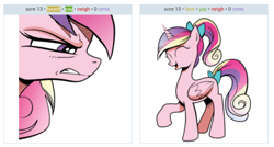 Size: 1112x594 | Tagged: safe, imported from derpibooru, princess cadance, derpibooru, angry, exploitable meme, juxtaposition, juxtaposition win, laughing, meme, meta