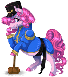 Size: 1431x1622 | Tagged: safe, artist:kittehkatbar, imported from derpibooru, pinkie pie, female, hammer, nutcracker, simple background, solo, transparent background