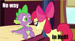 Size: 855x466 | Tagged: safe, imported from derpibooru, apple bloom, spike, just for sidekicks, image macro