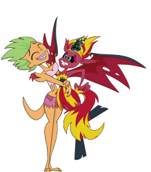 Size: 2400x2736 | Tagged: safe, artist:mf99k, imported from derpibooru, sunset shimmer, equestria girls, crossover, dakota, dakotazoid, hug, revenge of the island, sunset satan, total drama island