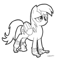 Size: 973x1000 | Tagged: safe, artist:abronyaccount, imported from derpibooru, derpy hooves, pegasus, pony, clothes, female, lineart, mare, monochrome, sad, socks, solo