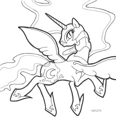 Size: 1000x1055 | Tagged: safe, artist:abronyaccount, imported from derpibooru, nightmare moon, female, lineart, monochrome, solo