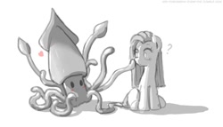 Size: 1027x589 | Tagged: safe, artist:frankier77, imported from derpibooru, pinkie pie, earth pony, pony, squid, ask pinkamena diane pie, ask, female, heart, mare, monochrome, pinkamena diane pie, question mark, tumblr, you can't tell me who to love