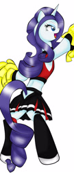 Size: 1313x3049 | Tagged: safe, artist:fourze-pony, imported from derpibooru, rarity, pony, unicorn, cheerleader, cheerleading, clothes, female, midriff, pom pom, skirt, solo, uniform