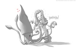 Size: 1063x715 | Tagged: safe, artist:frankier77, imported from derpibooru, pinkie pie, squid, ask pinkamena diane pie, ask, bondage, eyes closed, feather, front hoof tickling, grayscale, heart, hoof tickling, monochrome, pinkamena diane pie, tentacle bondage, tentacles, tickle torture, tickling, tumblr