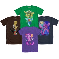 Size: 1000x1000 | Tagged: safe, artist:sambragg, imported from derpibooru, daring do, discord, rainbow dash, twilight sparkle, twilight sparkle (alicorn), alicorn, pony, clothes, female, mare, merchandise, official, shirt, t-shirt, twilight scepter, welovefine