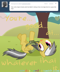 Size: 663x802 | Tagged: safe, artist:drumblastingquilava, imported from derpibooru, daring do, ask, askdashanddo, derp, female, solo, tumblr