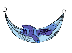 Size: 960x704 | Tagged: dead source, safe, artist:linkling, artist:mcclakken, imported from derpibooru, princess luna, pony, female, filly, hammock, simple background, sleeping, solo, woona