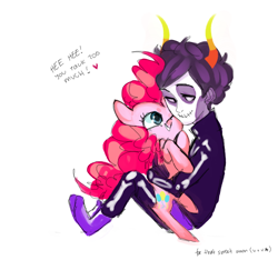 Size: 800x750 | Tagged: safe, imported from derpibooru, pinkie pie, earth pony, pony, crossover, duo, face paint, female, homestuck, hug, kurloz makara, make, mare, troll (homestuck)