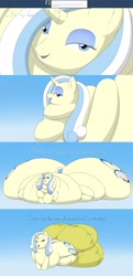 Size: 2000x4120 | Tagged: safe, artist:lesang, imported from derpibooru, oc, oc only, oc:belle bottom, pony, unicorn, ask belle bottom, dream, fat, filly, impossibly large butt, impossibly wide ass, impossibly wide hips, morbidly obese, obese, older, pillow, this isn't even my final form, wide hips