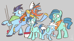 Size: 900x500 | Tagged: safe, artist:egophiliac, imported from derpibooru, angel (g1), barnacle, salty (g1), seaflower, earth pony, pony, slice of pony life, bandana, beard, clipper (g1), colt, family, female, filly, fishing rod, g1, g1 to g4, g4, generation leap, male, mare, raised hoof, stallion